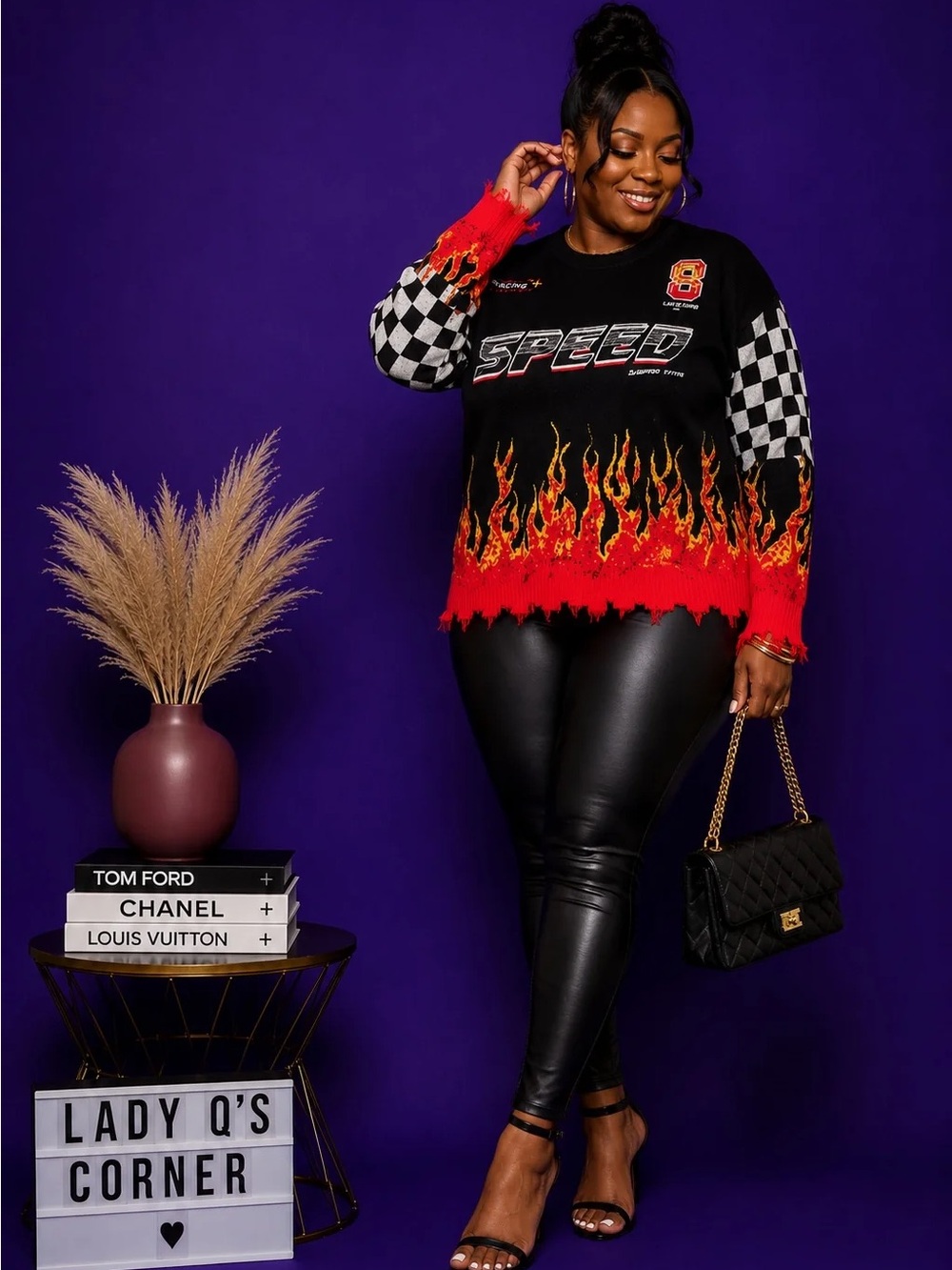 Plus Size Black & Red 'Speed' Flame Graphic Sweater